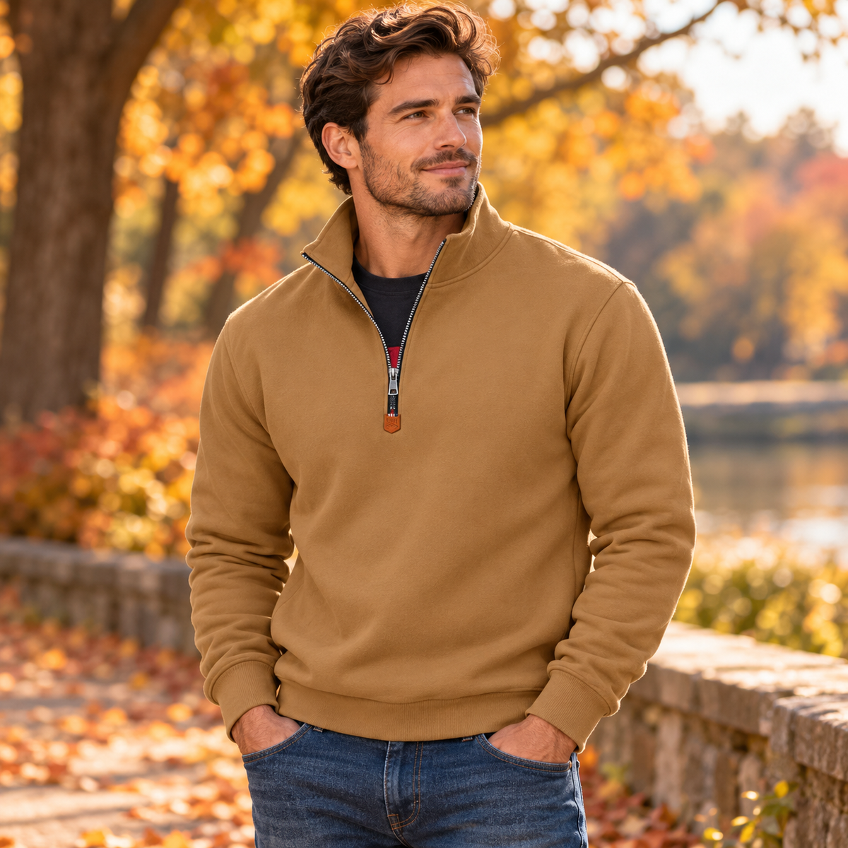 Sudadera casual de hombre con cremallera de un cuarto