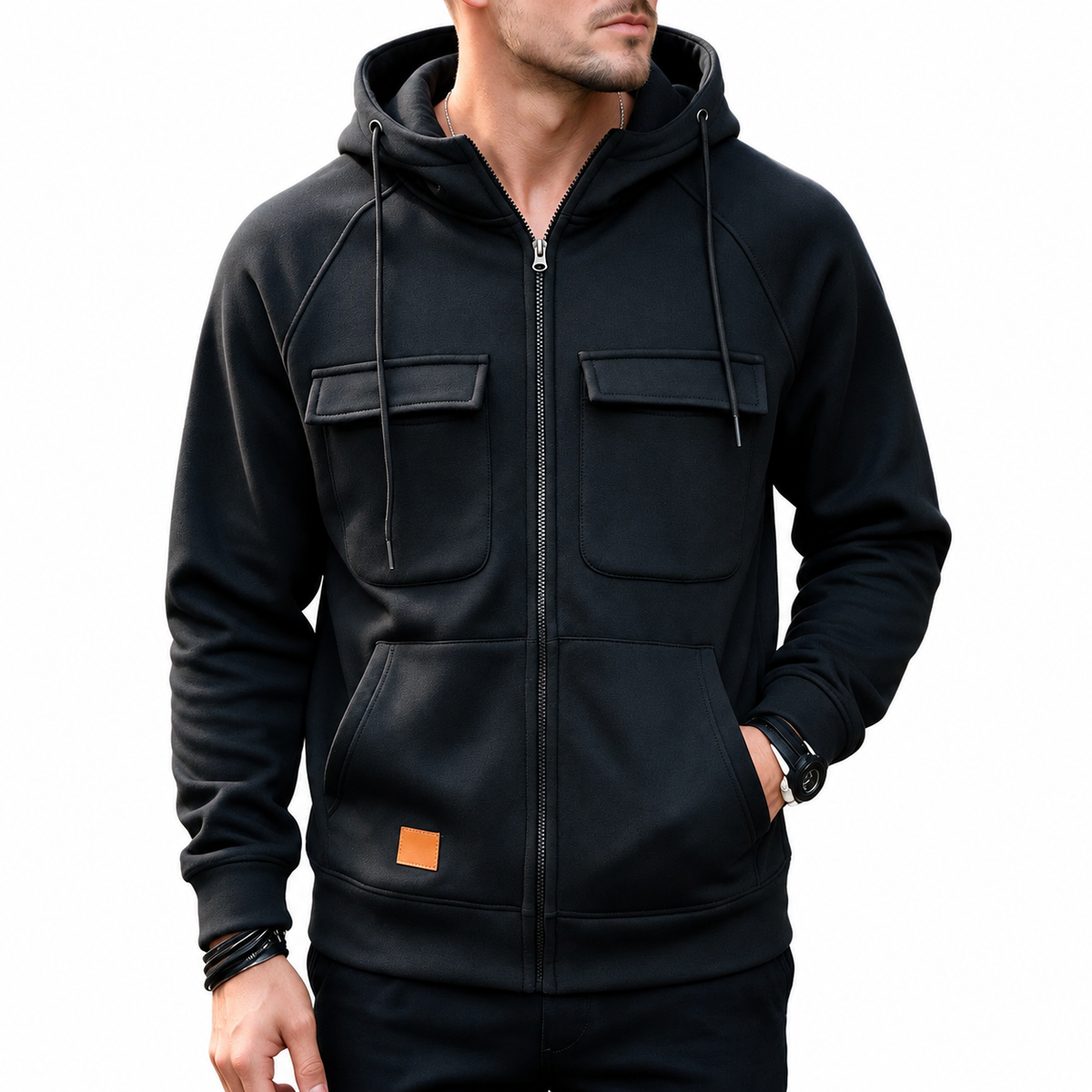 Men’s Utility Full-Zip Hoodie with Flap Chest Pockets