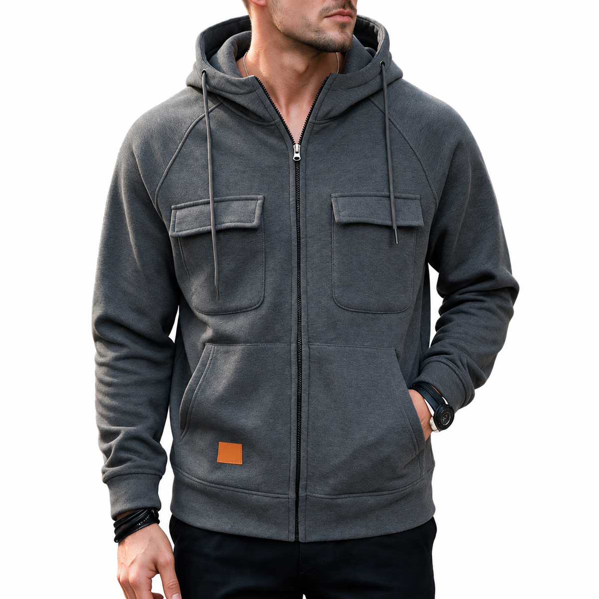 Men’s Utility Full-Zip Hoodie with Flap Chest Pockets