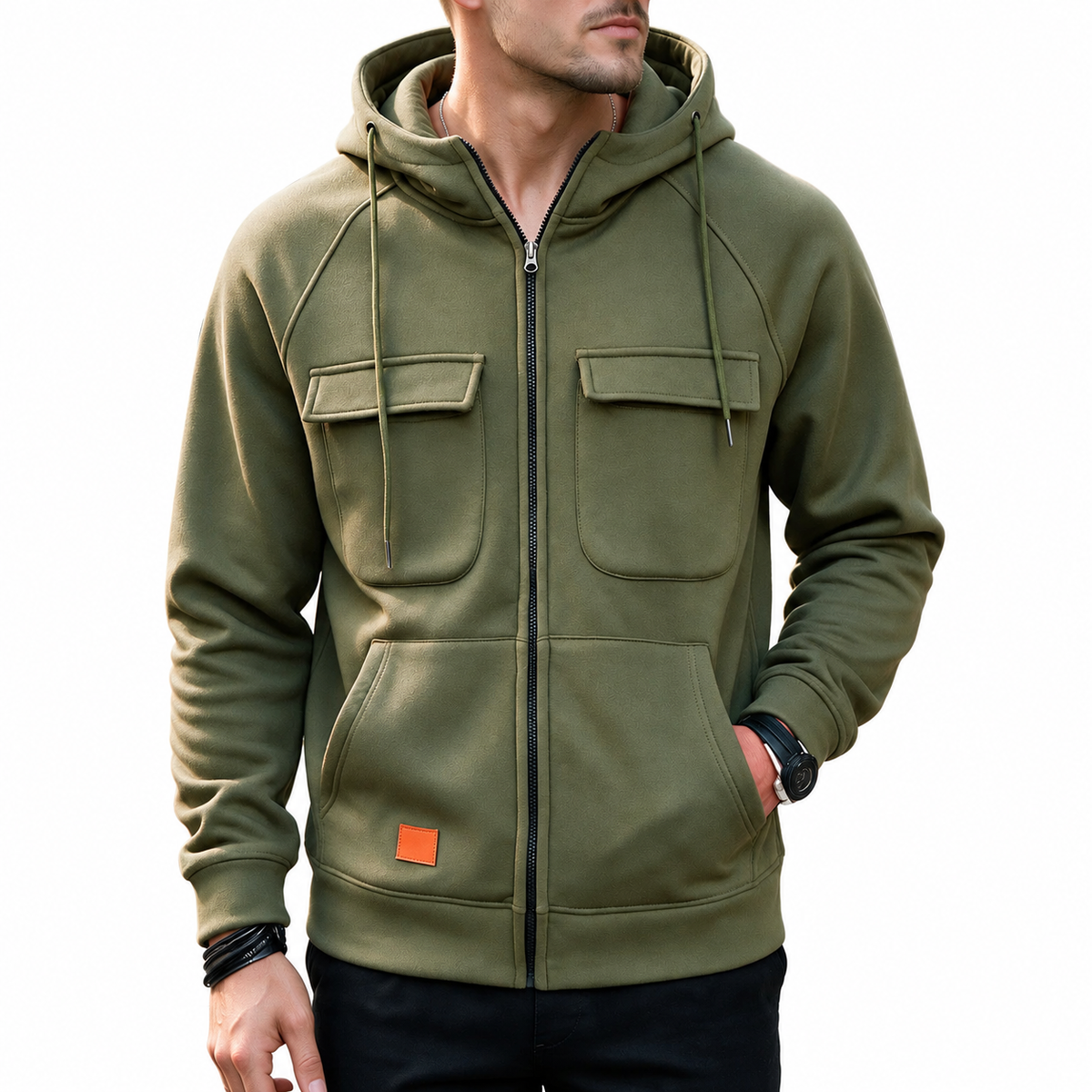 Men’s Utility Full-Zip Hoodie with Flap Chest Pockets