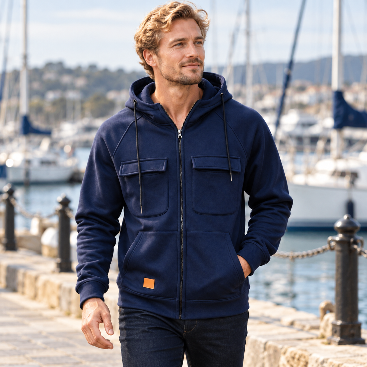 Men’s Utility Full-Zip Hoodie with Flap Chest Pockets