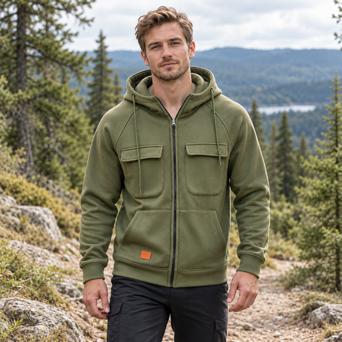 Men’s Utility Full-Zip Hoodie with Flap Chest Pockets