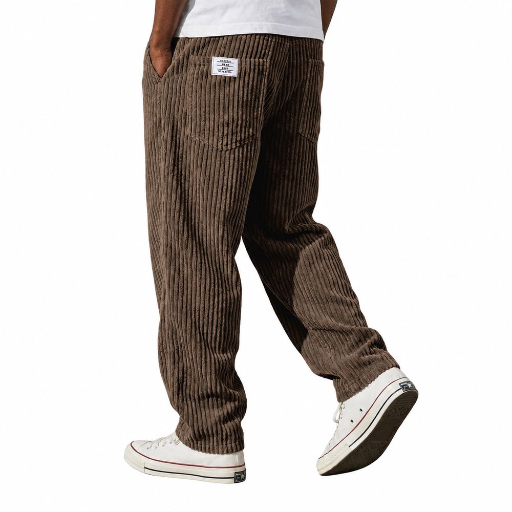 Men's Ribbed Corduroy Pants with Elastic Waistband