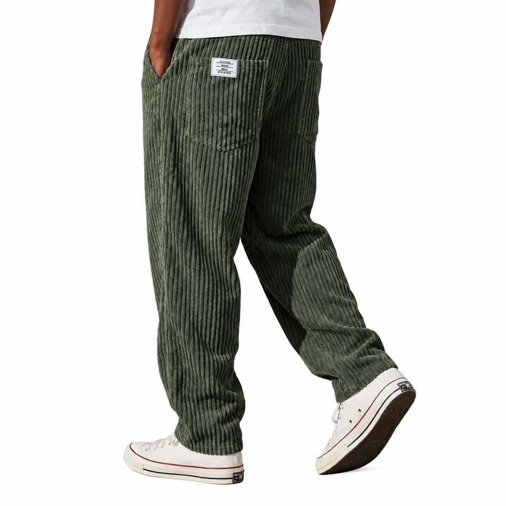 Men's Ribbed Corduroy Pants with Elastic Waistband