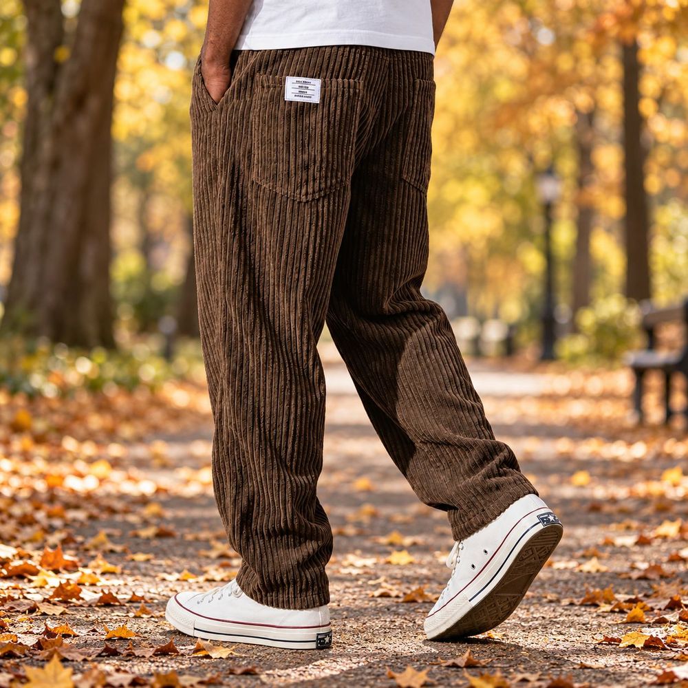 Men's Ribbed Corduroy Pants with Elastic Waistband
