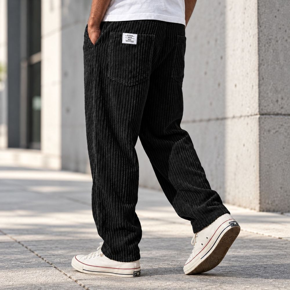 Men's Ribbed Corduroy Pants with Elastic Waistband