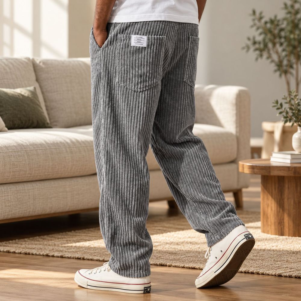 Men's Ribbed Corduroy Pants with Elastic Waistband