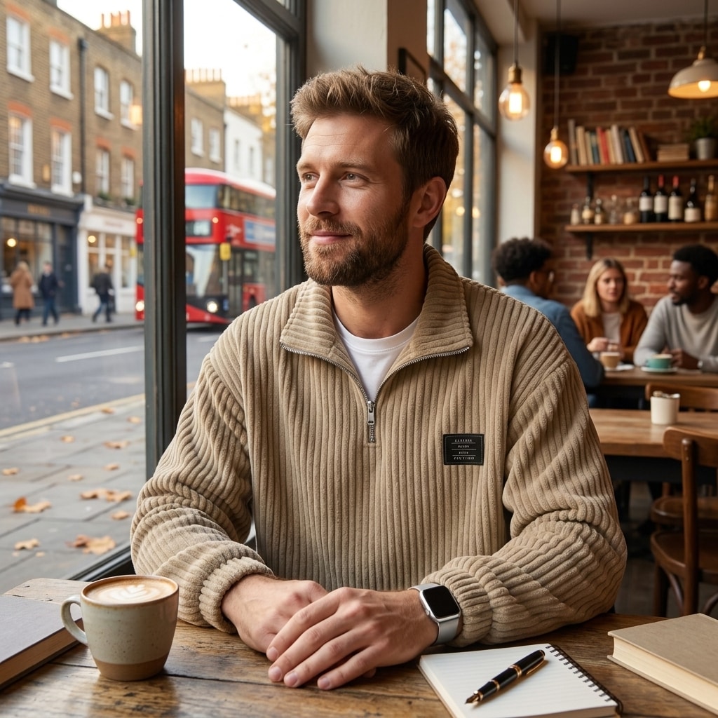 Men's Corduroy Half-Zip Pullover Sweatshirt