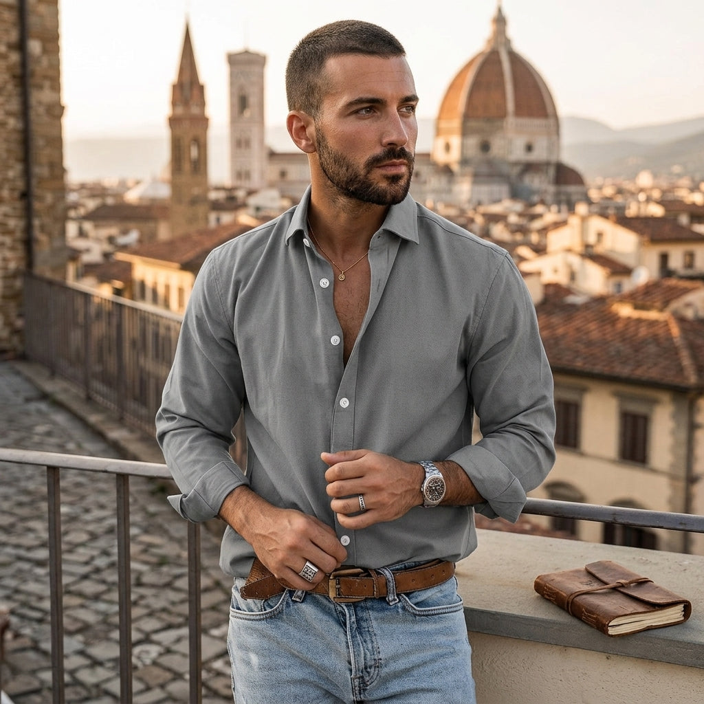 Men's Classic Solid Long-Sleeve Shirt