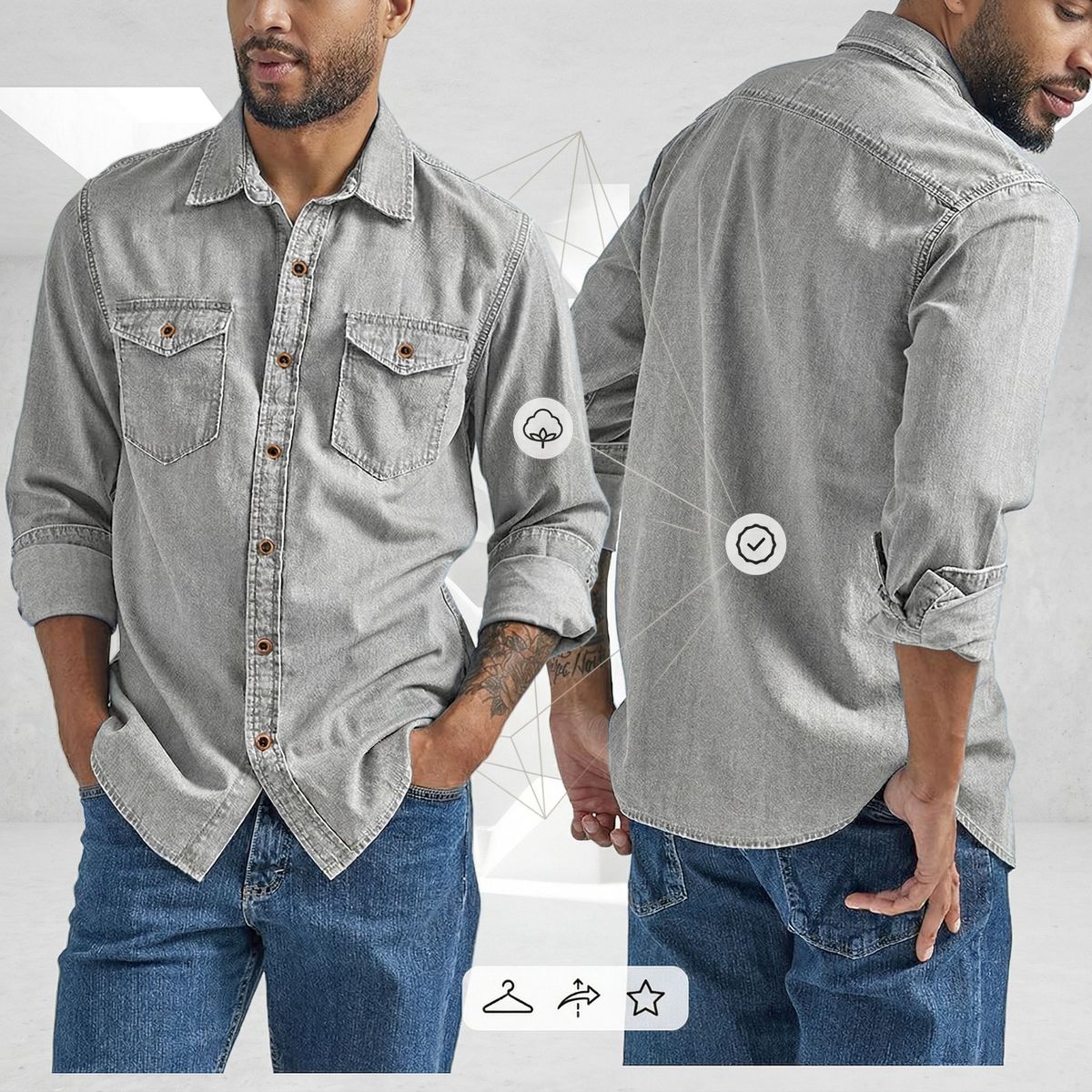Men’s Washed Denim-Look Casual Shirt