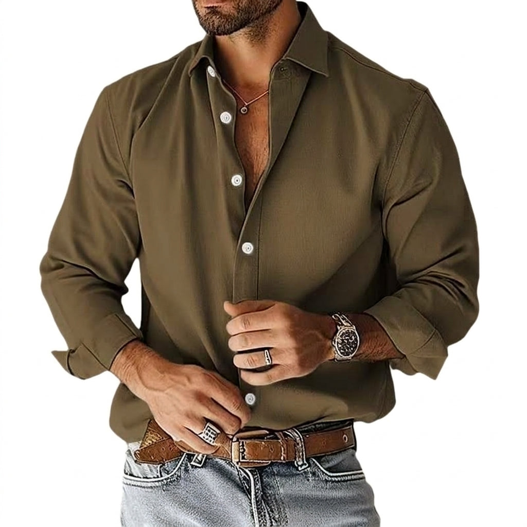 Men's Classic Solid Long-Sleeve Shirt