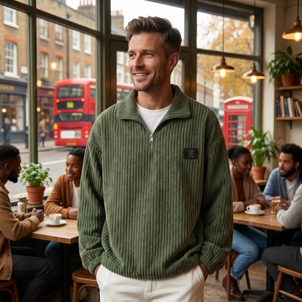 Men's Corduroy Half-Zip Pullover Sweatshirt