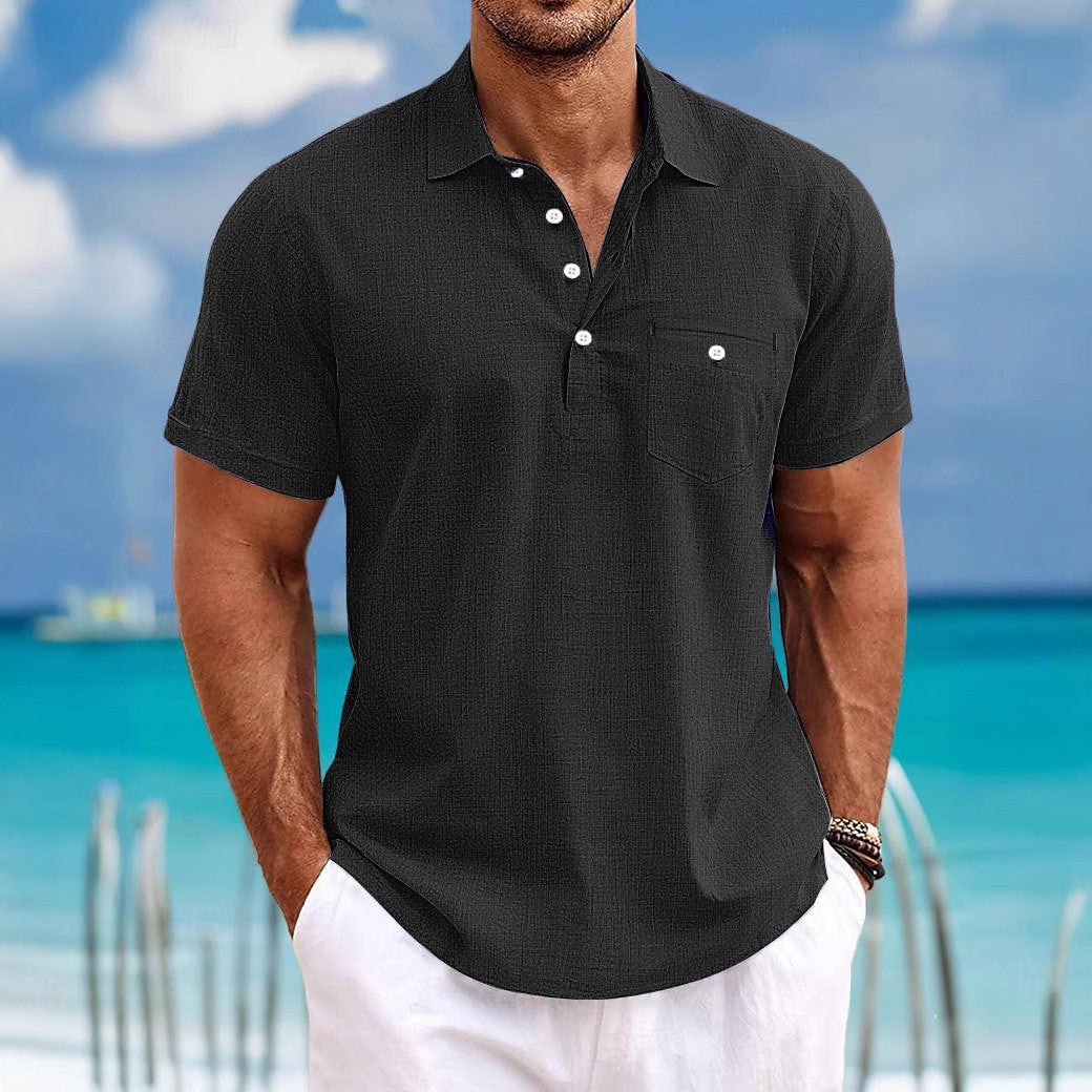Men's Breathable Cotton-Linen Short Sleeve Polo Shirt