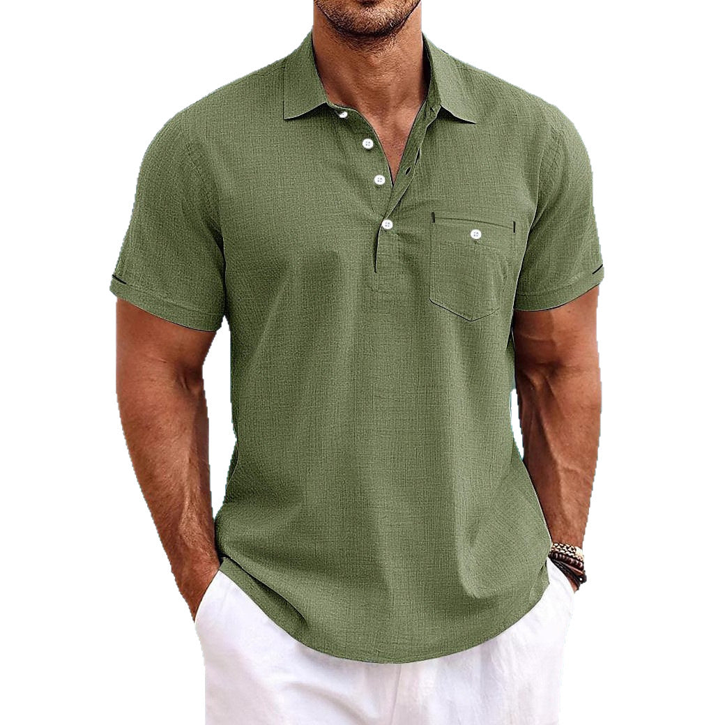 Men's Breathable Cotton-Linen Short Sleeve Polo Shirt