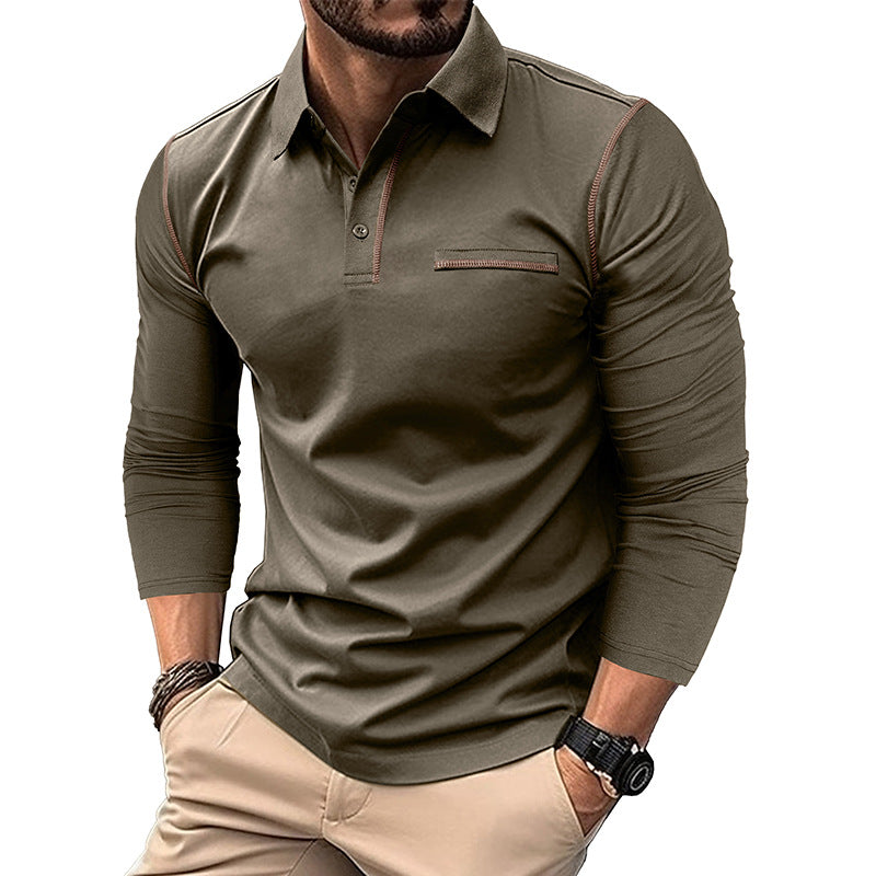 Men’s Contrast Stitching Long Sleeve Polo Shirt