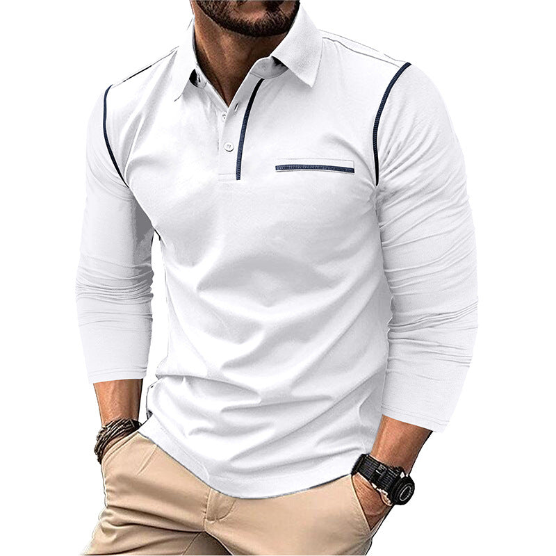 Men’s Contrast Stitching Long Sleeve Polo Shirt