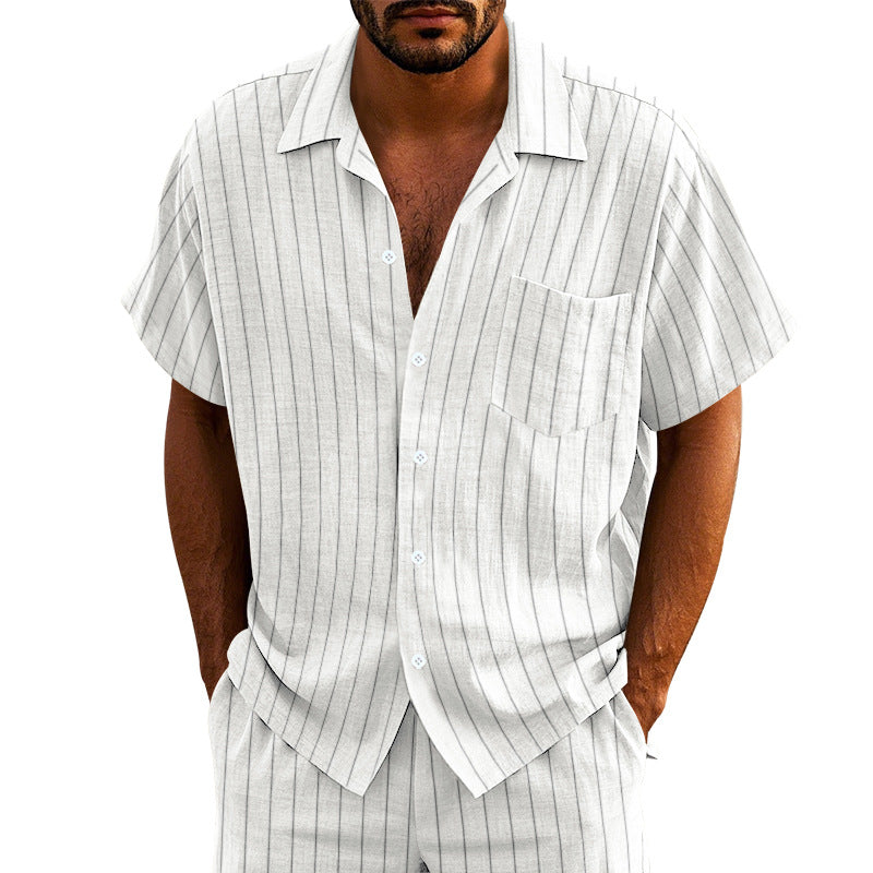 Men's Linen Striped Short Sleeve Shirt