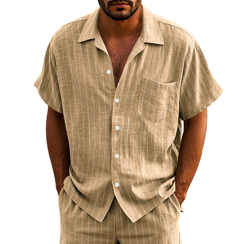 Men's Linen Striped Short Sleeve Shirt