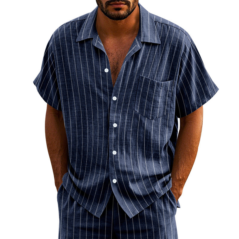 Men's Linen Striped Short Sleeve Shirt