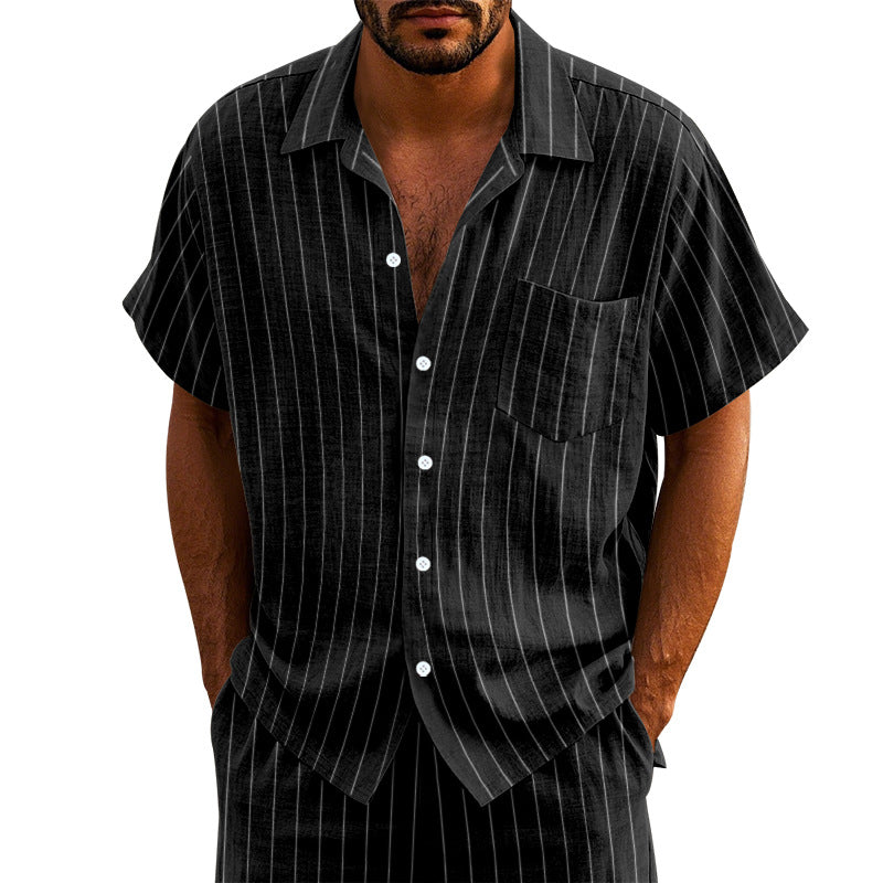 Men's Linen Striped Short Sleeve Shirt
