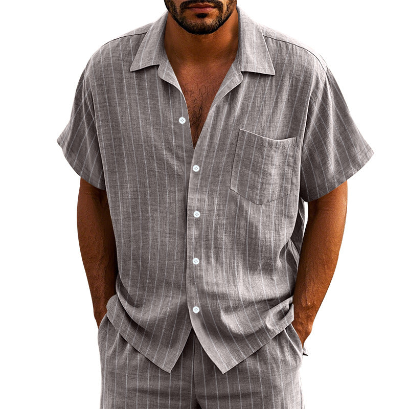 Men's Linen Striped Short Sleeve Shirt