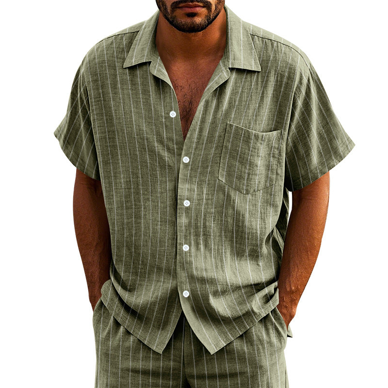 Men's Linen Striped Short Sleeve Shirt
