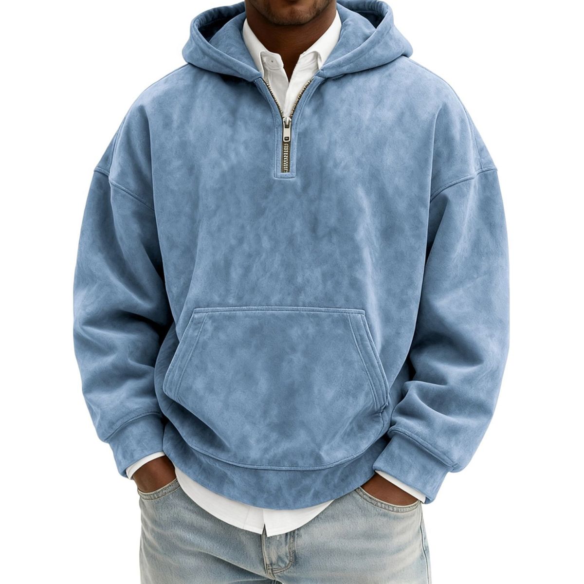 Men's Washed Cotton Quarter-Zip Hoodie | Minimal Vintage Essential