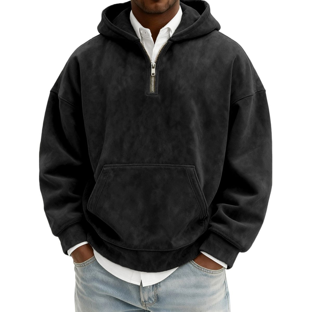Men’s Minimal Washed Cotton Quarter-Zip Hoodie