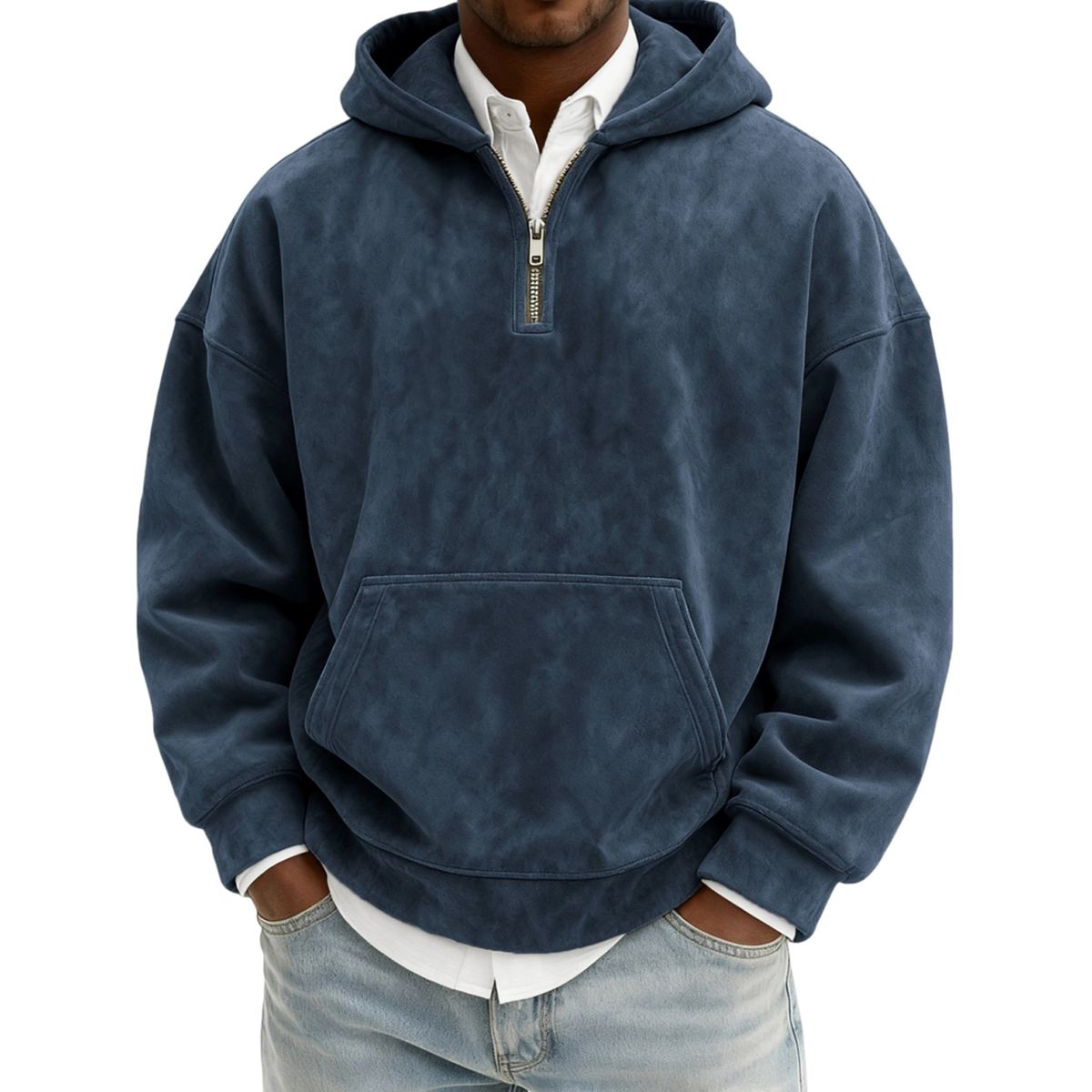 Men’s Minimal Washed Cotton Quarter-Zip Hoodie