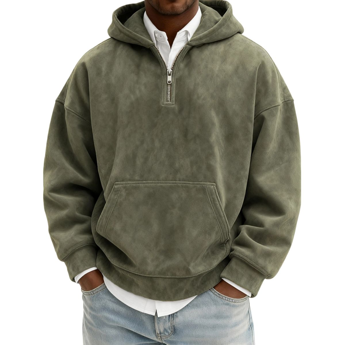 Men’s Minimal Washed Cotton Quarter-Zip Hoodie