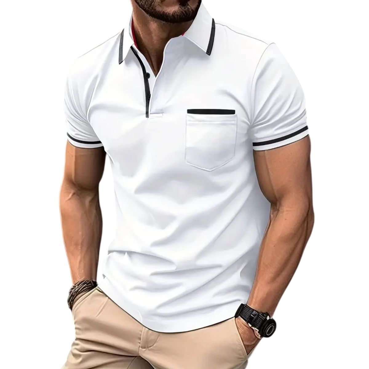 Men’s Modern Slim-Fit Contrast Trim Polo Shirt