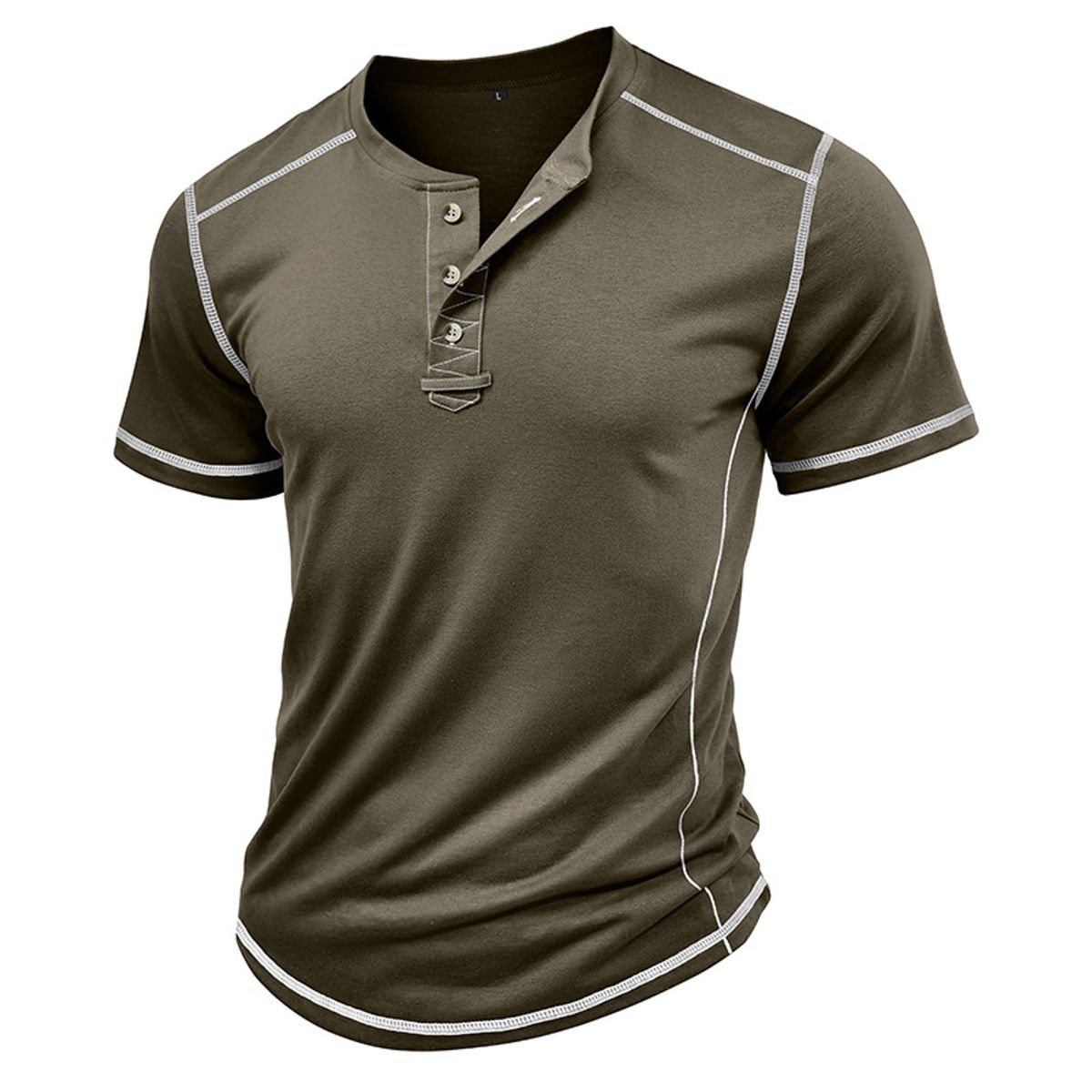 T-shirt Henley ajusté pour homme avec surpiqûres contrastées