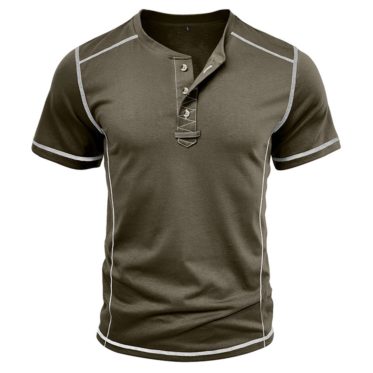 T-shirt Henley ajusté pour homme avec surpiqûres contrastées