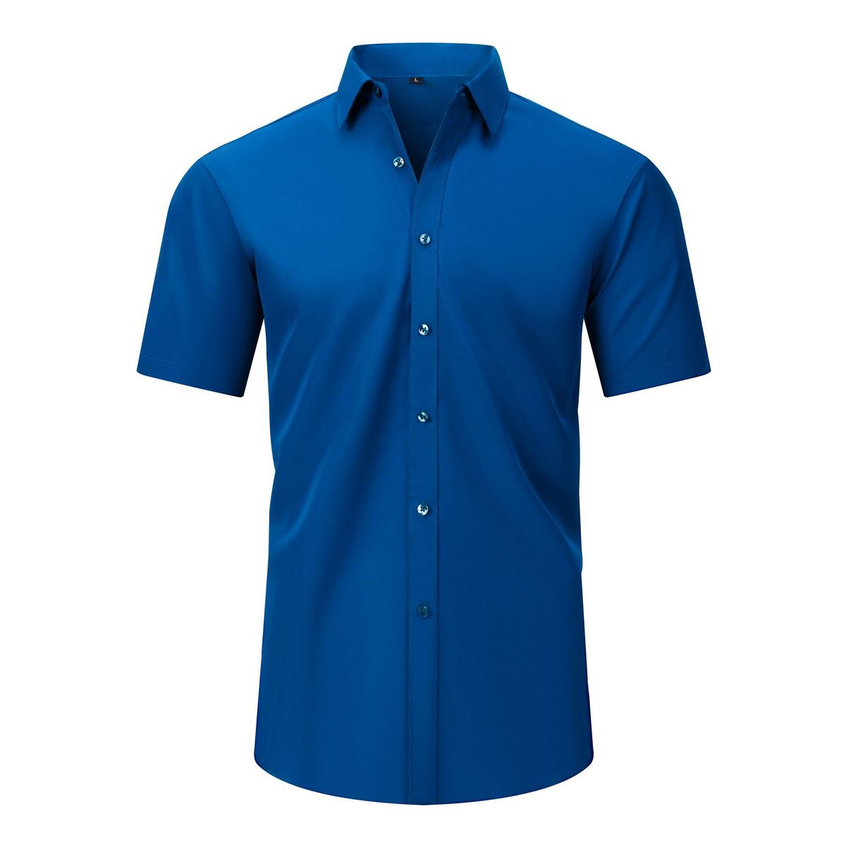 Blue short-sleeve shirt on a white background