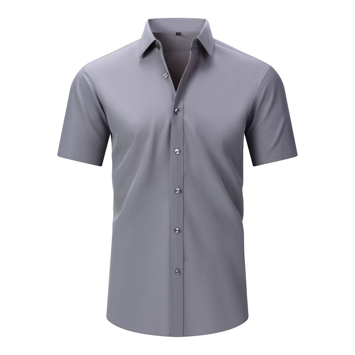 Gray short-sleeve dress shirt on a white background