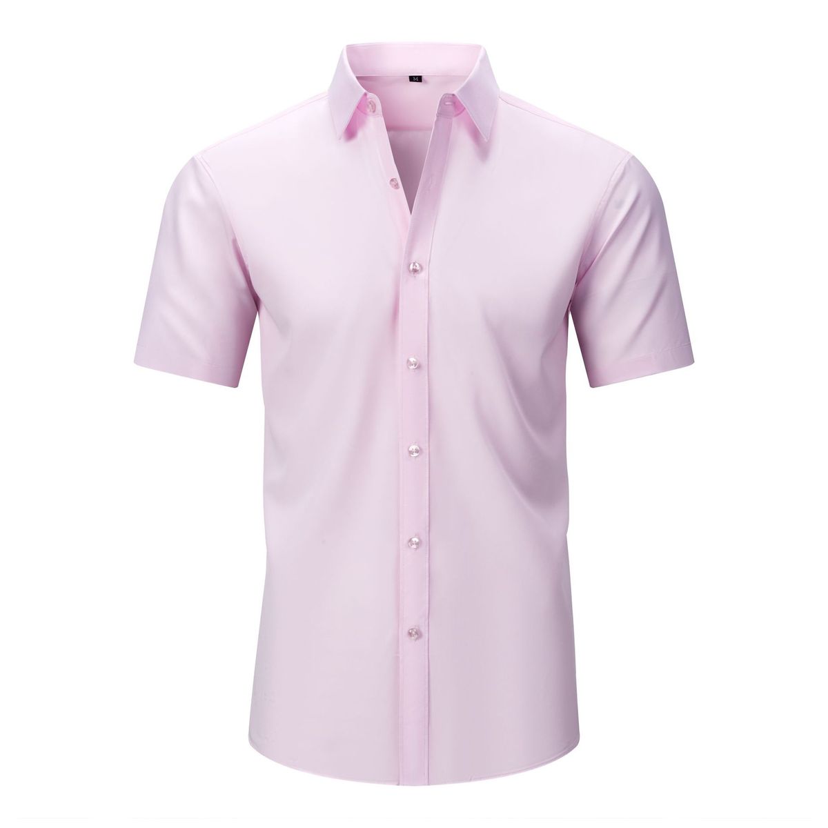 Pink short-sleeve dress shirt on a white background