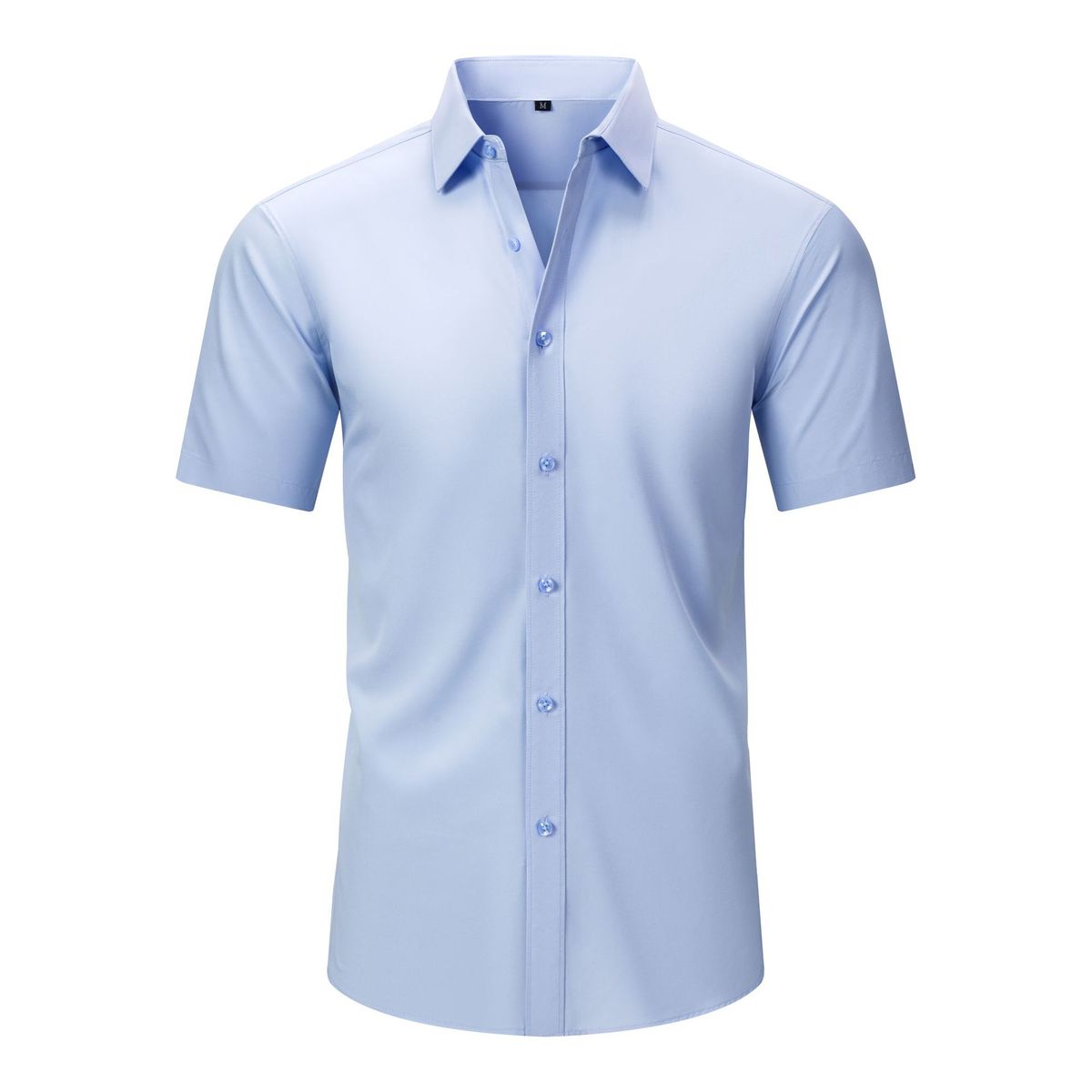 Light blue short-sleeve dress shirt on a white background