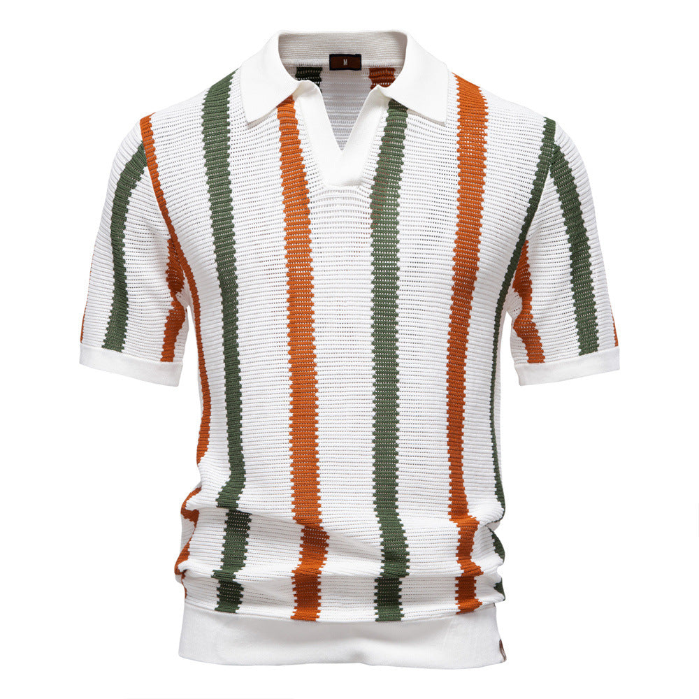 Men’s Retro Striped Knit Polo Shirt