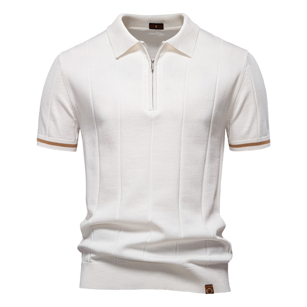Men’s Retro Zip-Up Knitted Polo Shirt