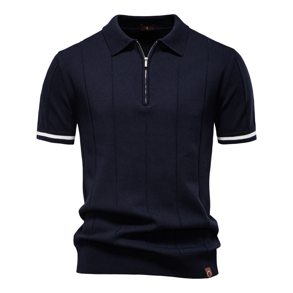 Men’s Retro Zip-Up Knitted Polo Shirt