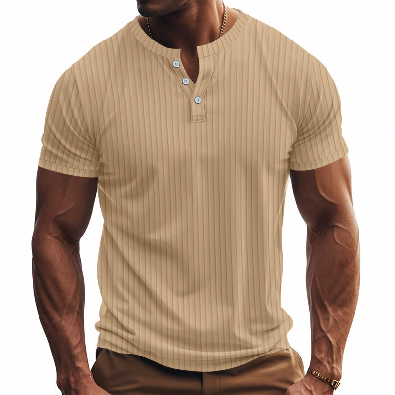 T-shirt Henley a Coste da Uomo a Maniche Corte