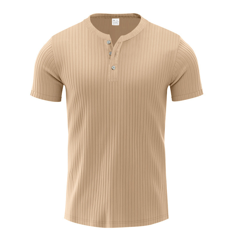 T-shirt Henley a Coste da Uomo a Maniche Corte