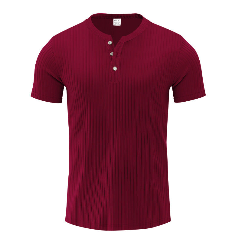 T-shirt Henley a Coste da Uomo a Maniche Corte