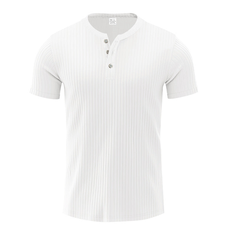 T-shirt Henley a Coste da Uomo a Maniche Corte