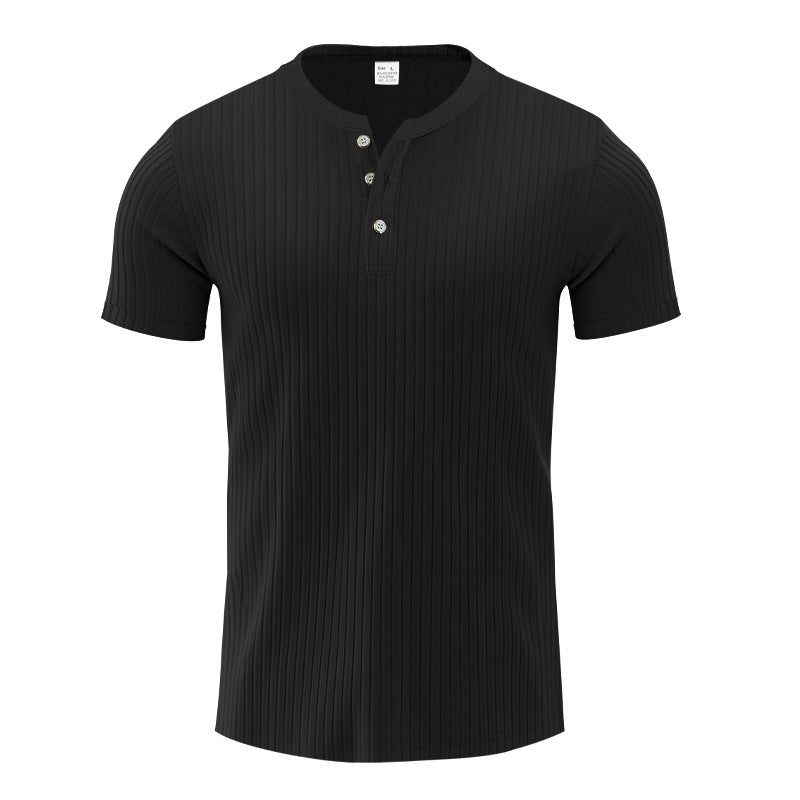 T-shirt Henley a Coste da Uomo a Maniche Corte