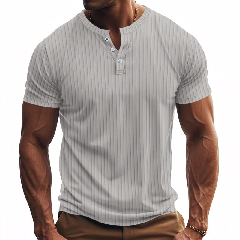 T-shirt Henley a Coste da Uomo a Maniche Corte