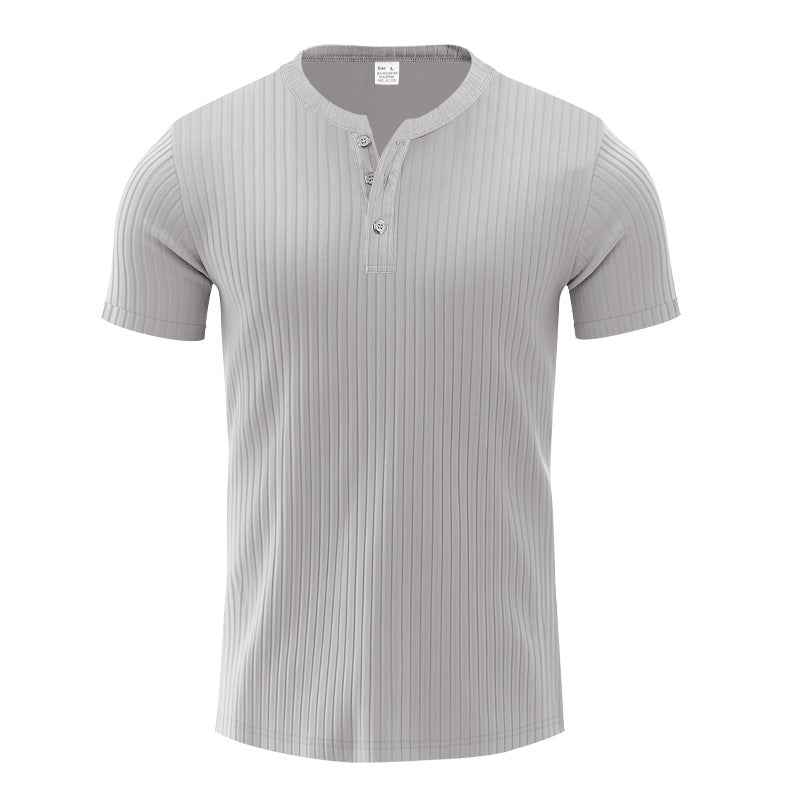 T-shirt Henley a Coste da Uomo a Maniche Corte