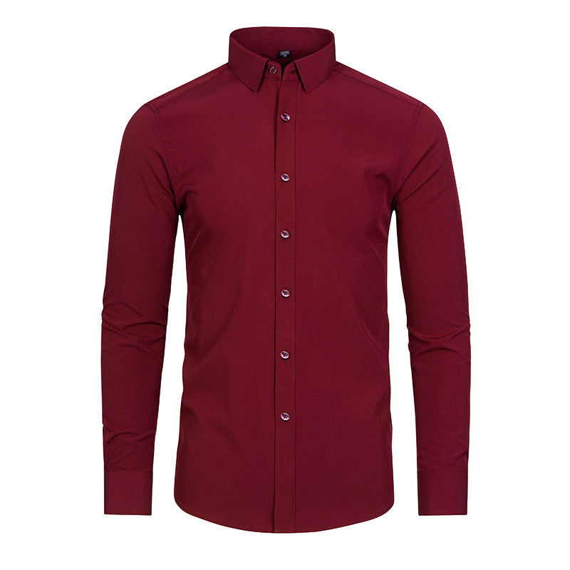 Red button-up shirt on a white background