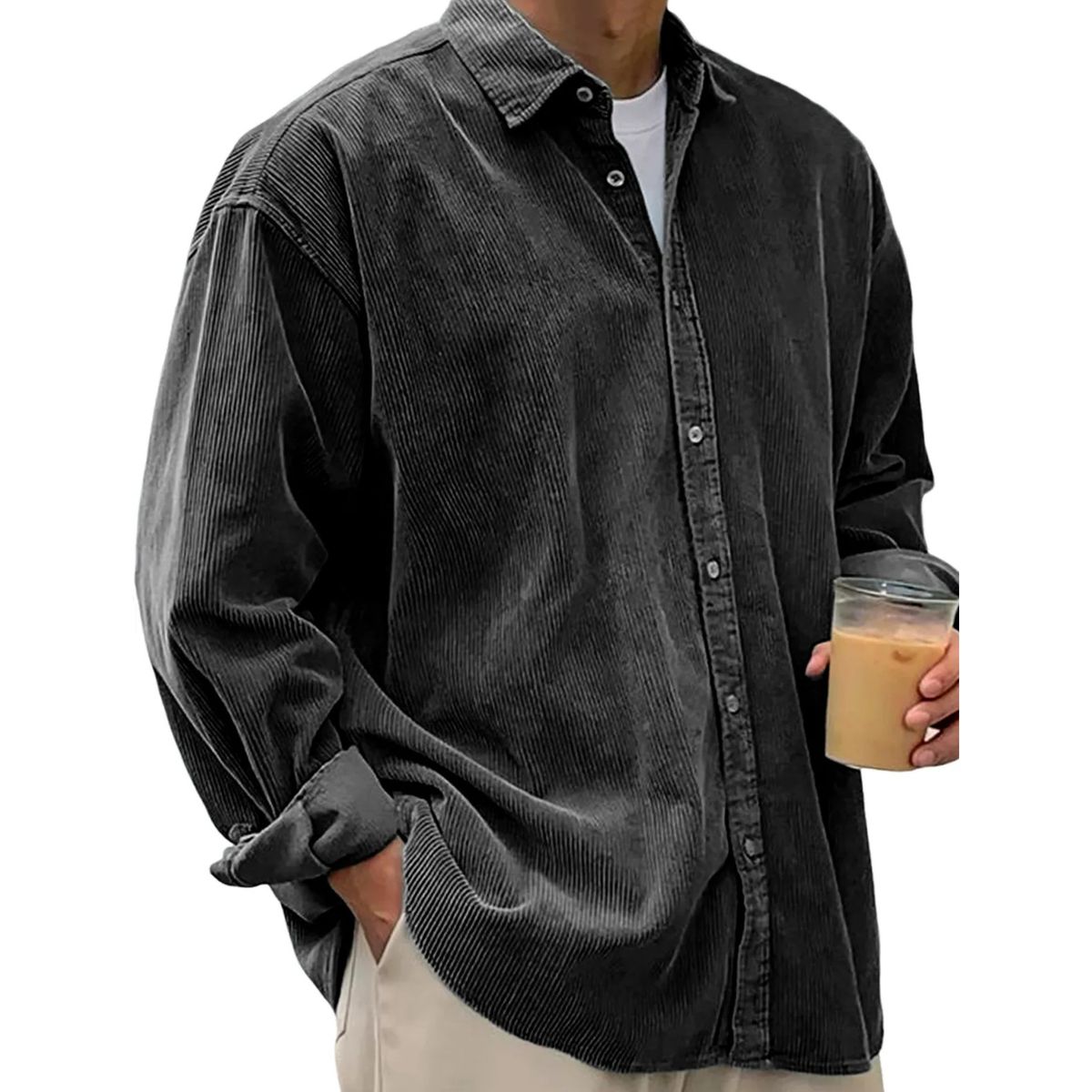 Men’s Soft Corduroy Button-Up Pleated Shirt