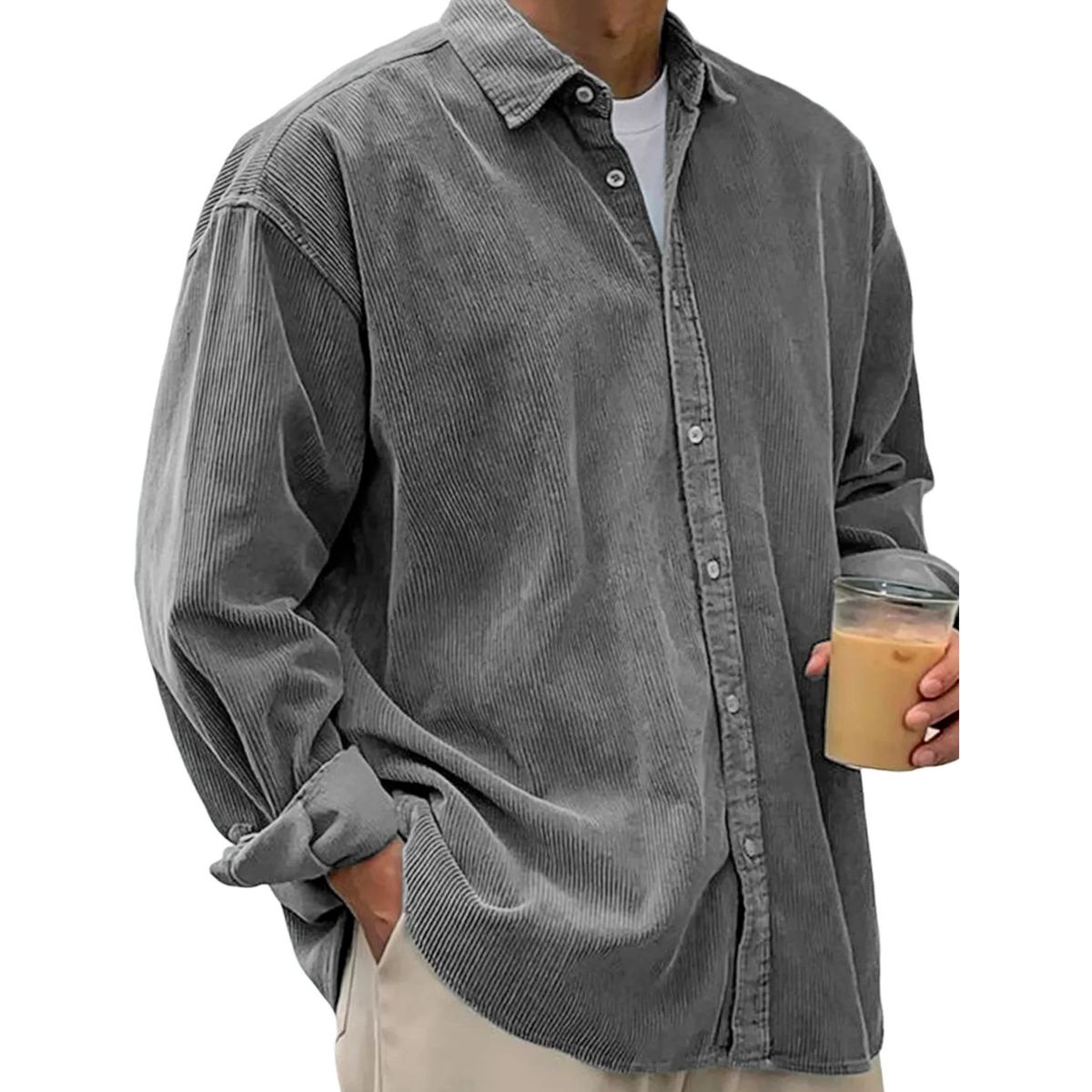 Men’s Soft Corduroy Button-Up Pleated Shirt
